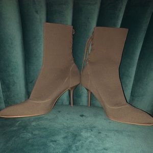 Zara taupe knit boots w/ lace up detail